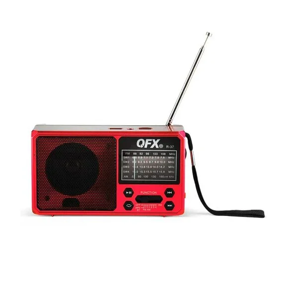 QFX R-37 Red 3-In-1 Rechargeable AM/FM/SW1-SW4 6-Band Solar Radio +light+USB/SD - Picture 2 of 4